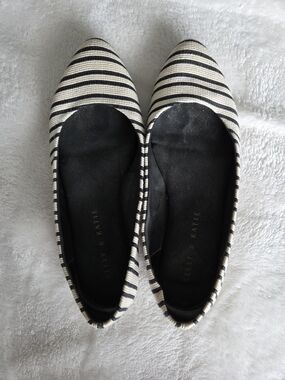 Kelly & Katie Black and White Striped Women's Flat Shoes